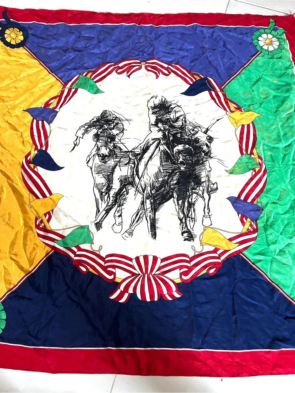 Bill Blass Vintage Square Silk Equestrian Scarf